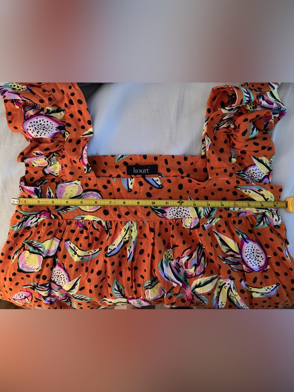 Kourt Women's Orange Fruit Print  Square-Neck Mini Dress with Flutter Sleeves - Picture 12 of 16
